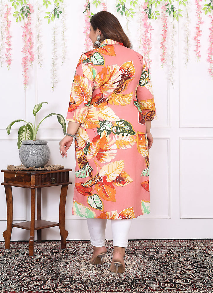 Women Printed Cotton Straight Kurta (B13-Peach)
