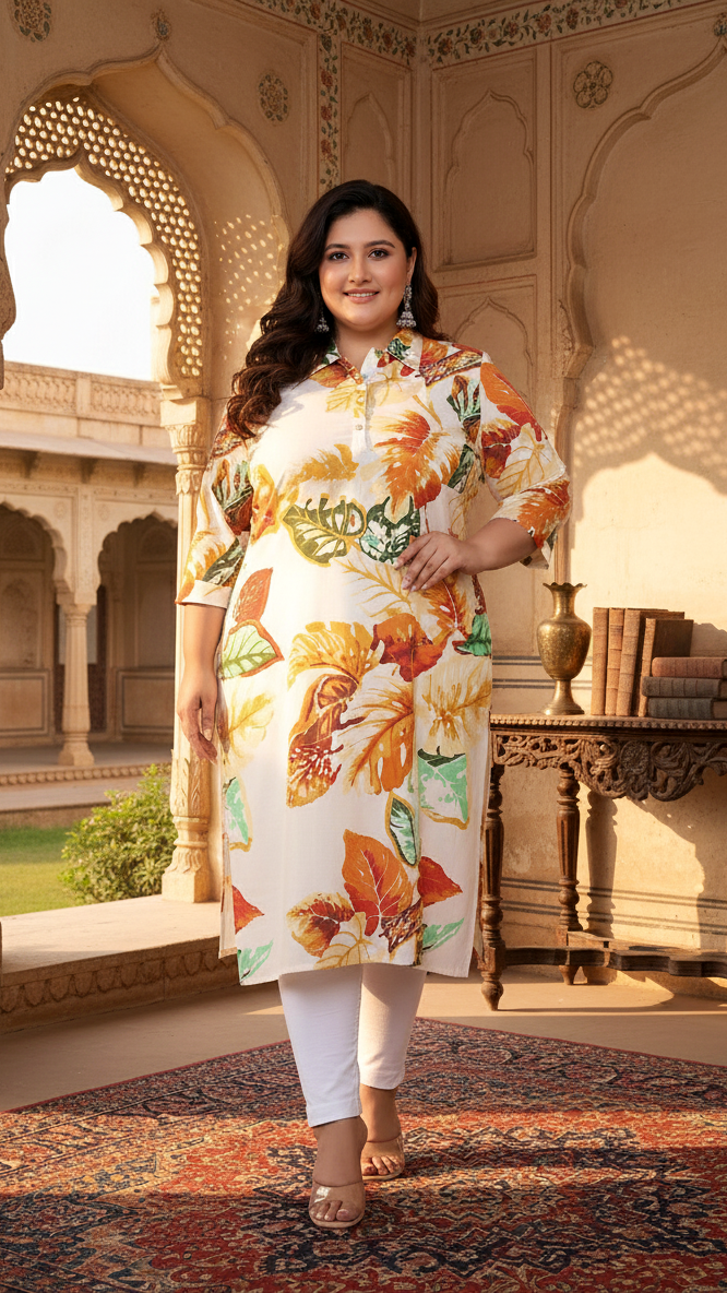 Women Printed Cotton Straight Kurta (B15-Multicolor)