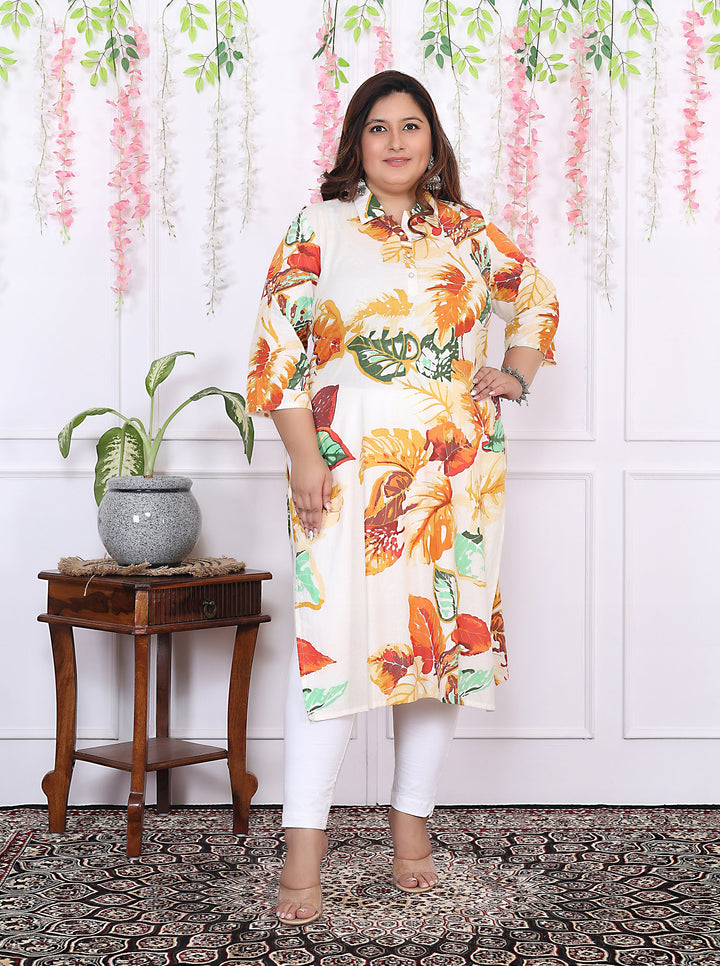 Women Printed Cotton Straight Kurta (B15-Multicolor)