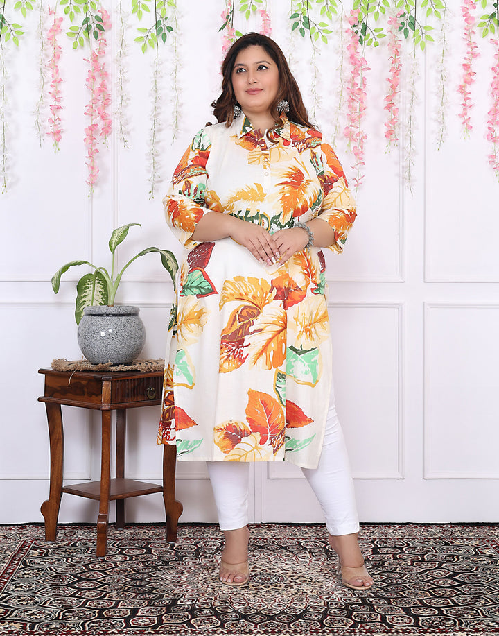 Women Printed Cotton Straight Kurta (B15-Multicolor)