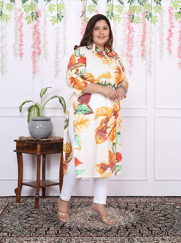 Women Printed Cotton Straight Kurta (B15-Multicolor)