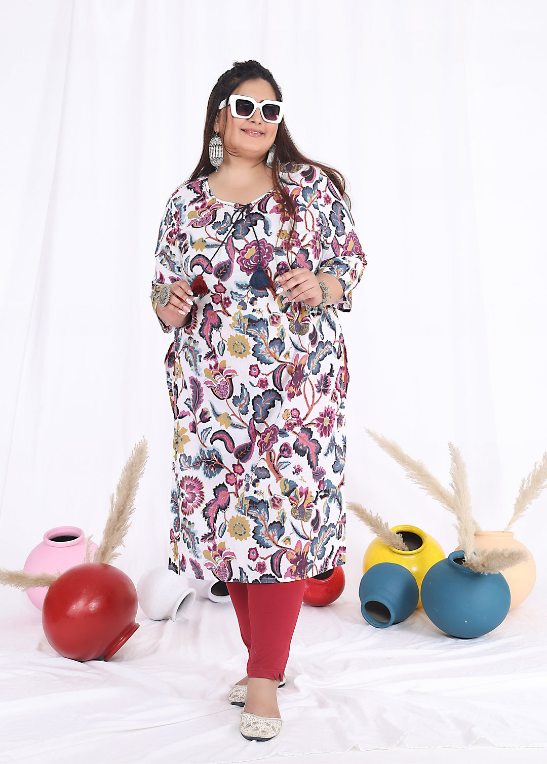 Women Printed Cotton Straight Kurta (B26-Multicolor)