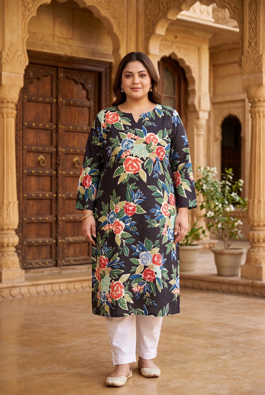 Gulnaar Noir Floral Kurti