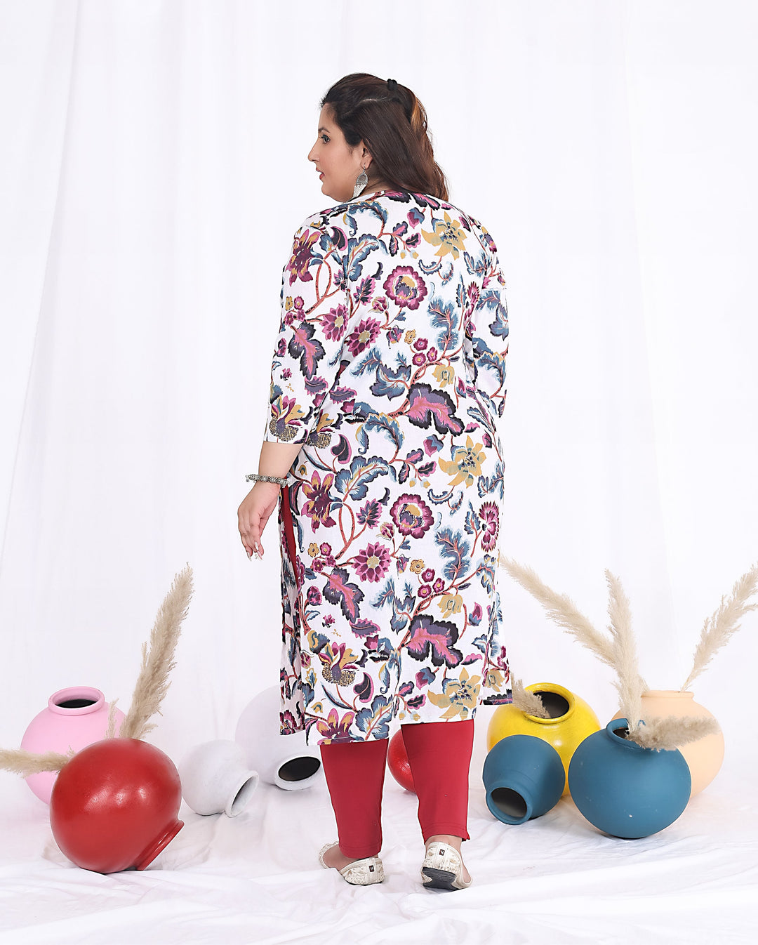 Women Printed Cotton Straight Kurta (B26-Multicolor)