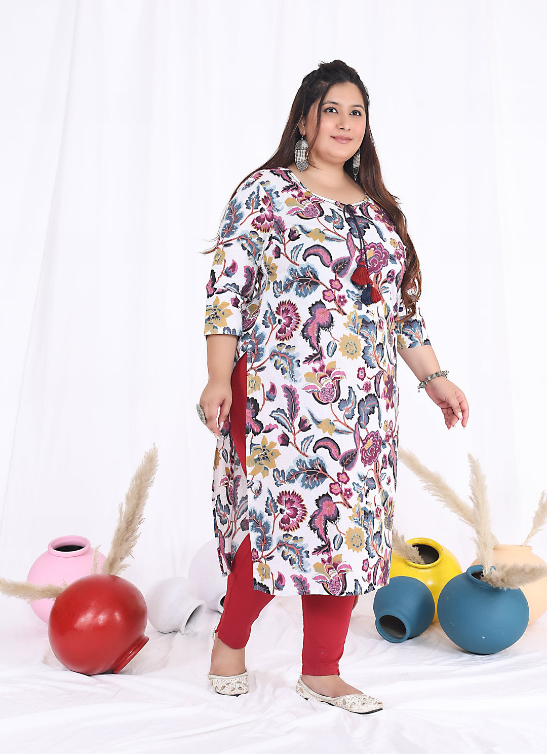 Women Printed Cotton Straight Kurta (B26-Multicolor)
