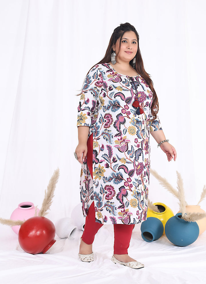 Women Printed Cotton Straight Kurta (B26-Multicolor)