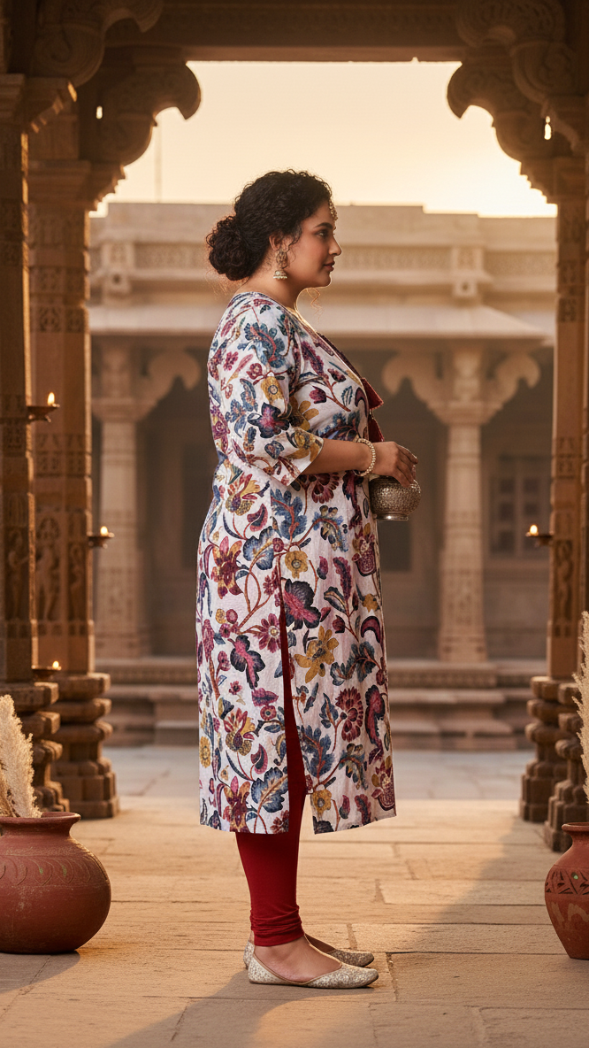 Women Printed Cotton Straight Kurta (B26-Multicolor)
