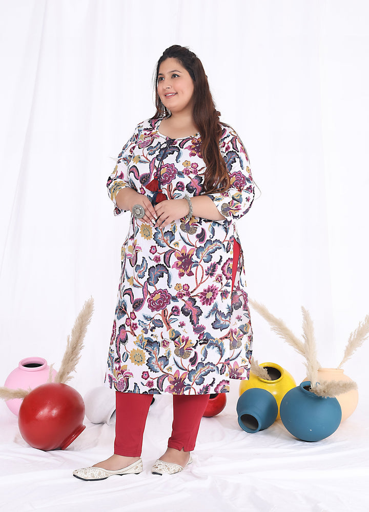 Women Printed Cotton Straight Kurta (B26-Multicolor)