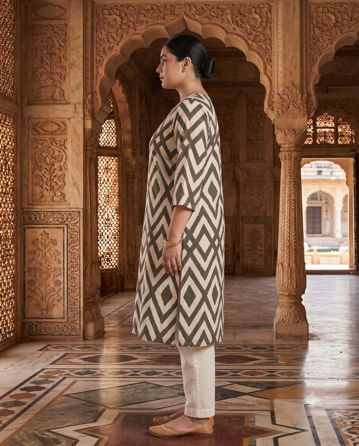Meherzig Olive Chevron Kurti
