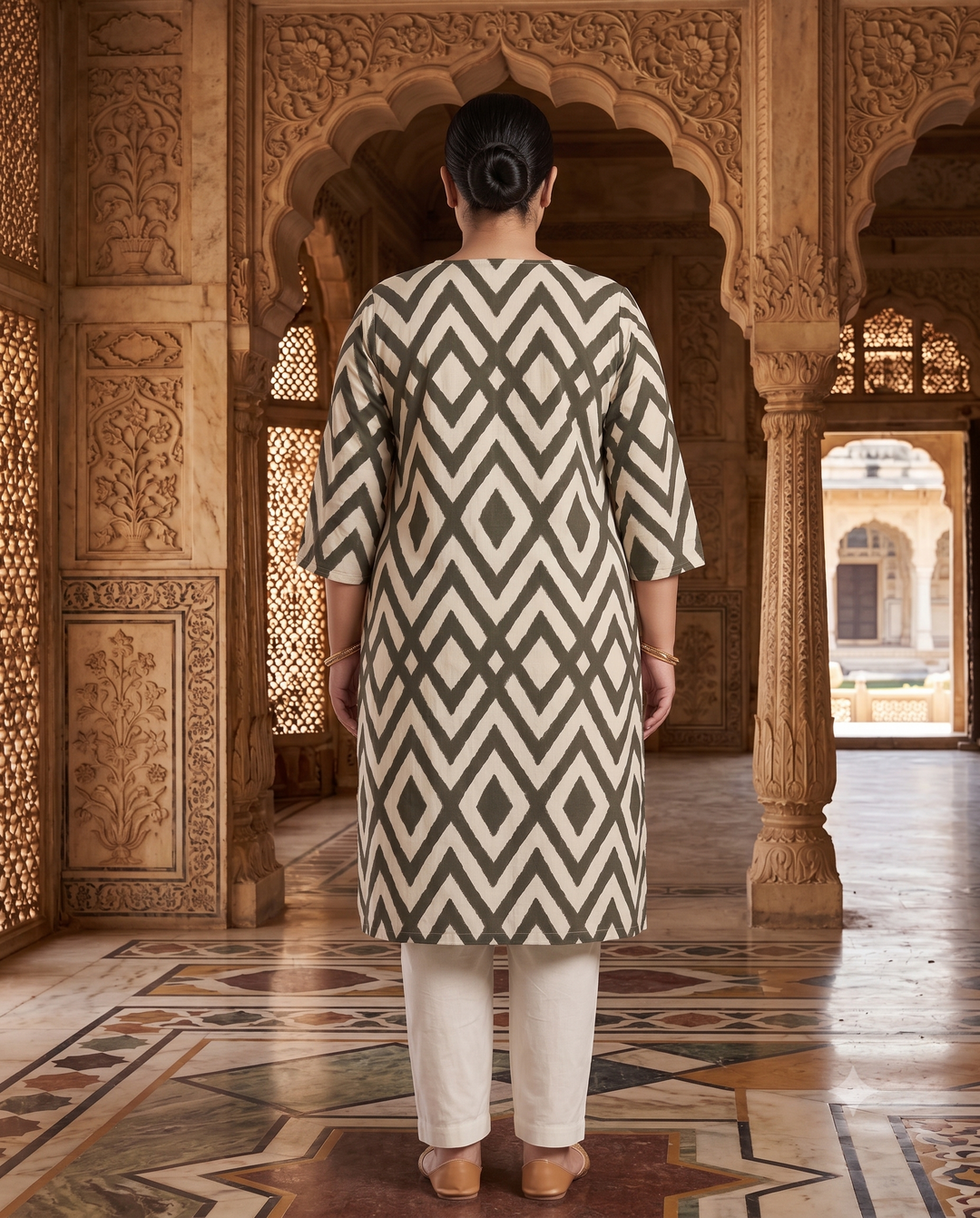 Meherzig Olive Chevron Kurti