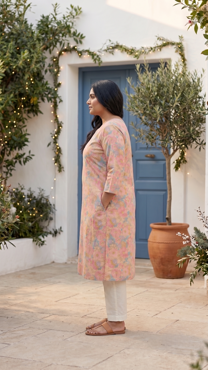 Anushka Peach Blossom Kurti