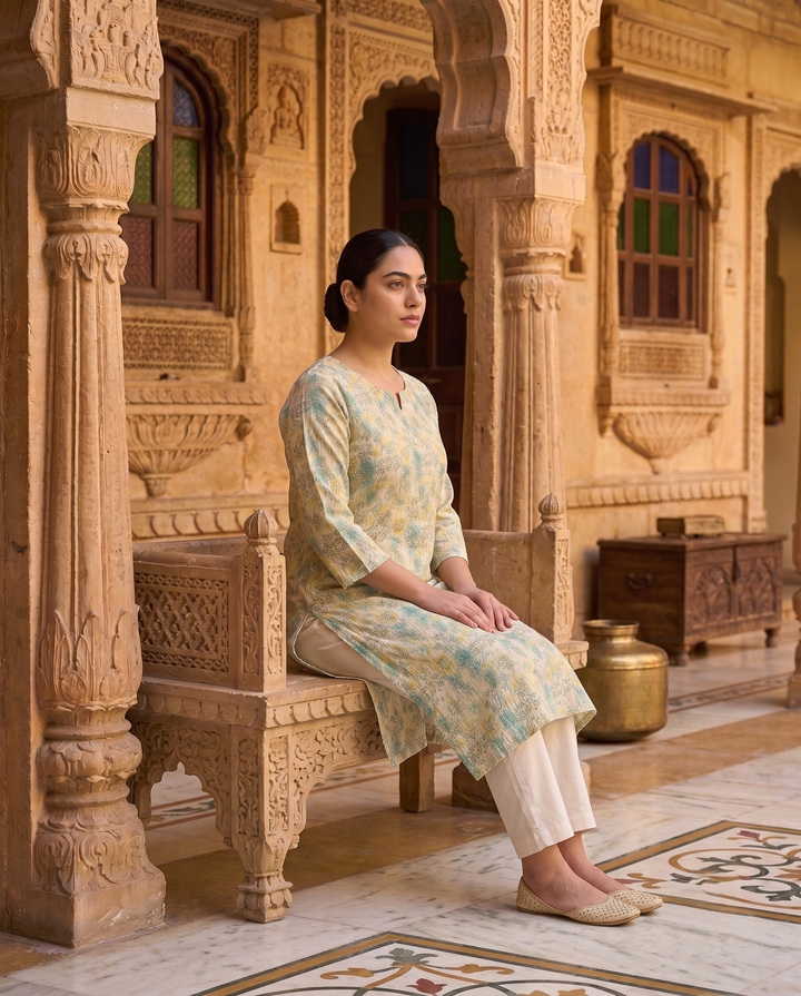 Vasundhara Ivory Floral Kurti
