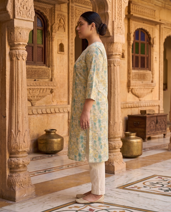Vasundhara Ivory Floral Kurti