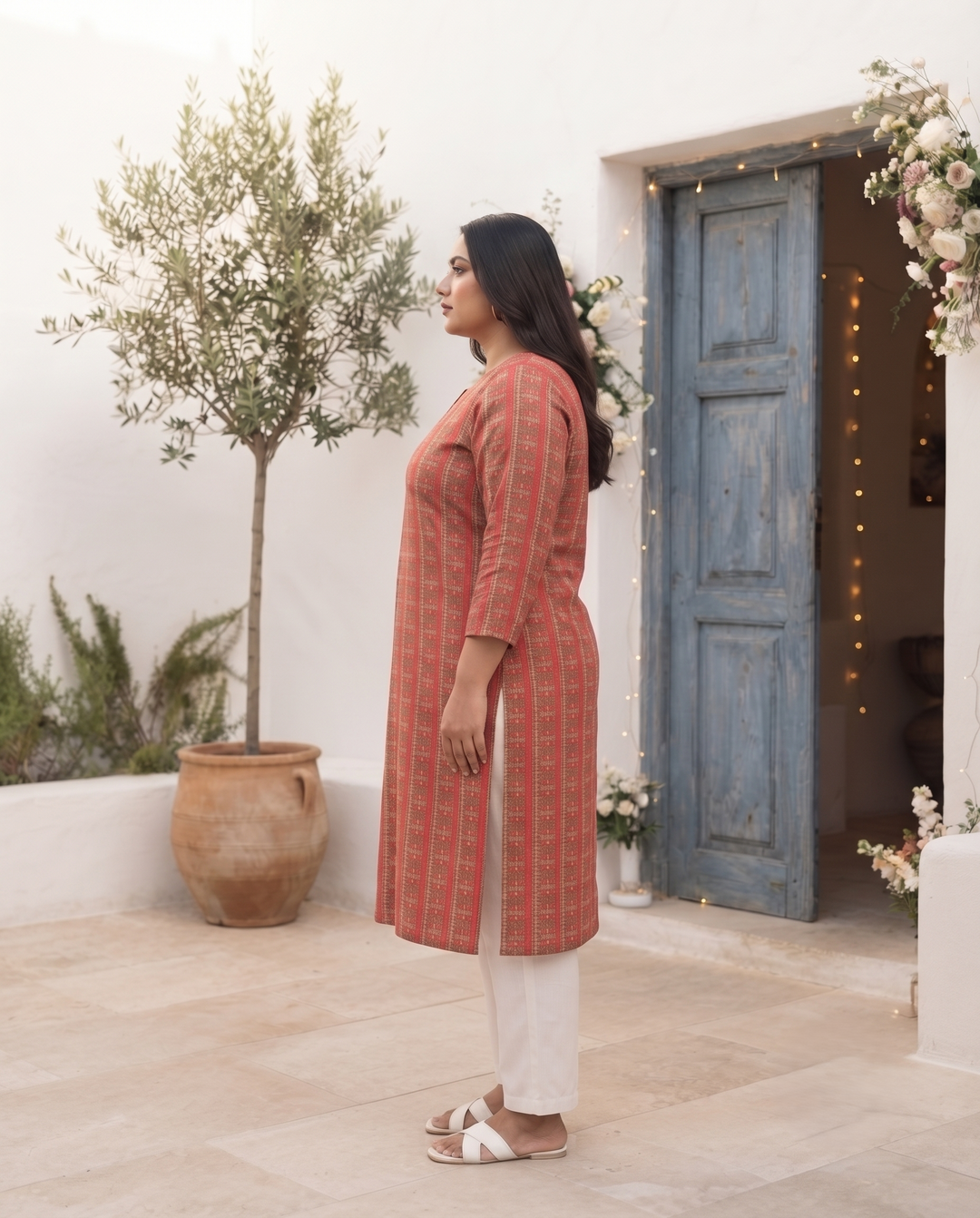 Kiran Coral Stripe Kurti