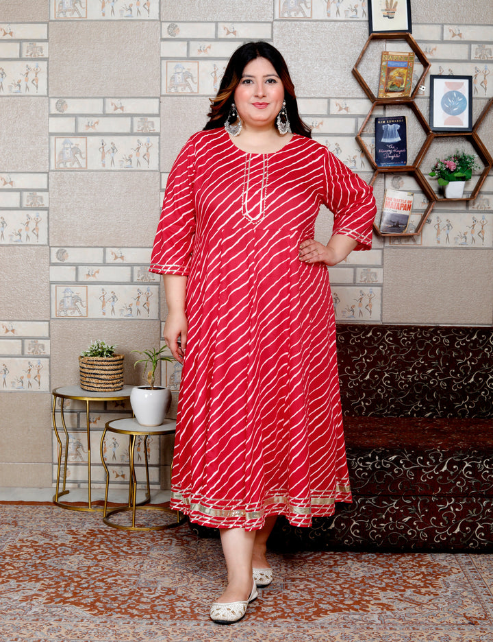 Plus Size Red Cotton Blend Lahariya Print Gown (B29-Red)