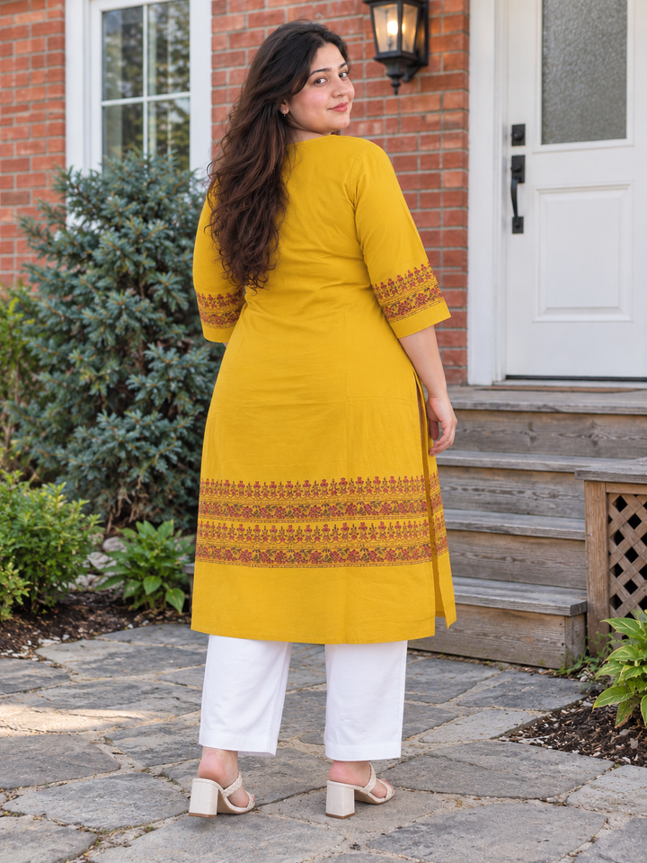 Haldi Yellow Floral Border Utsav Kurta