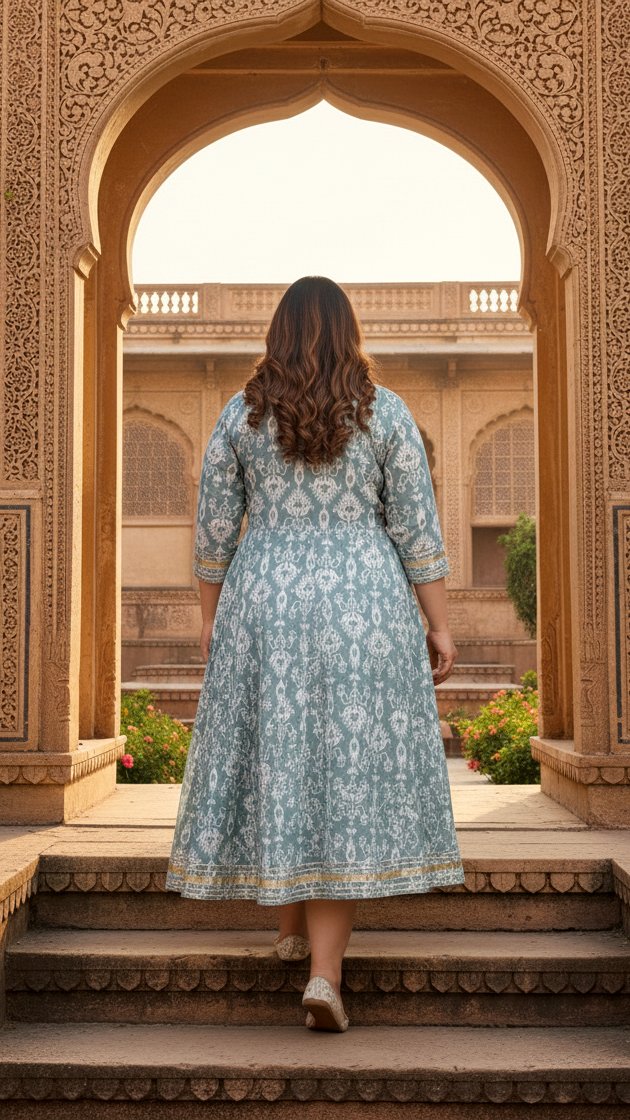 Plus Size Grey Cotton Blend Printed Gown (B30-Grey)