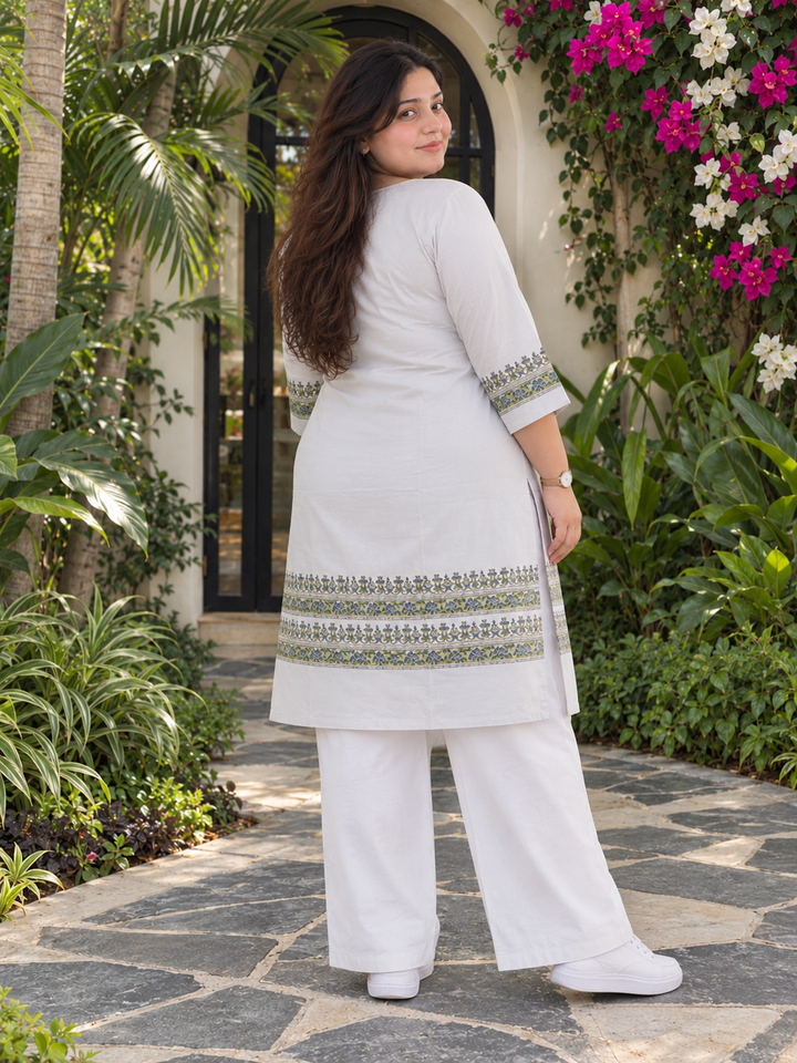 Moonlit Grey Floral Border Roshni Kurta
