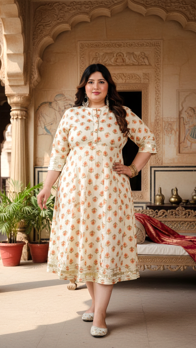 Plus Size White Cotton Blend Floral Print Gown (B32-White)