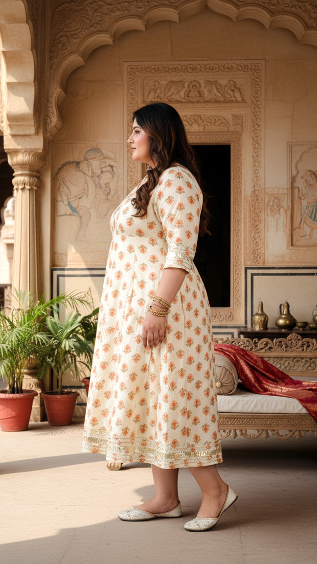 Plus Size White Cotton Blend Floral Print Gown (B32-White)