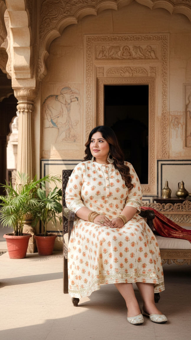 Plus Size White Cotton Blend Floral Print Gown (B32-White)