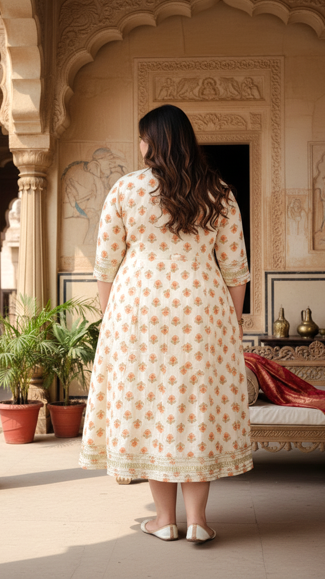 Plus Size White Cotton Blend Floral Print Gown (B32-White)