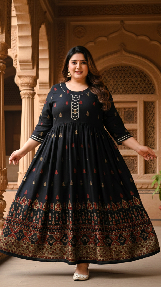 Plus Size Cotton Blend Printed Gown (B33)