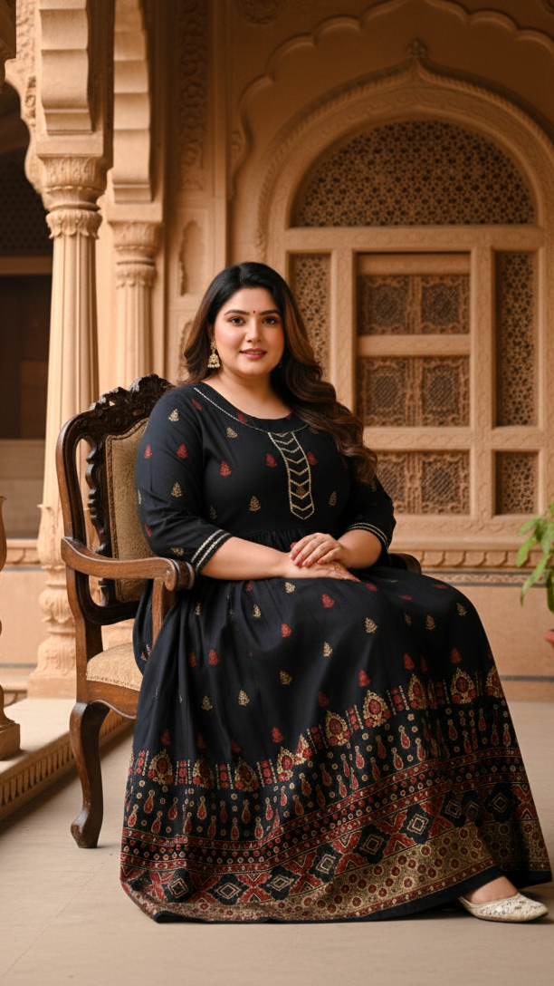 Plus Size Cotton Blend Printed Gown (B33)