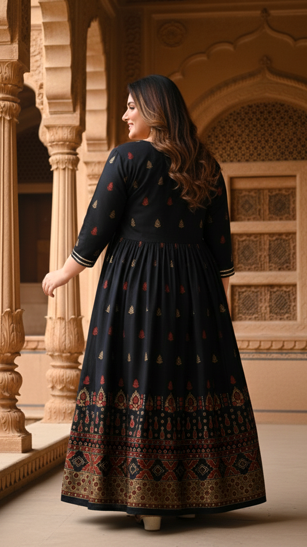 Plus Size Cotton Blend Printed Gown (B33)