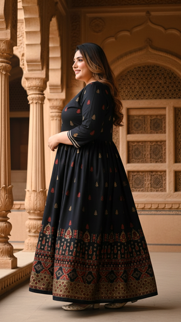 Plus Size Cotton Blend Printed Gown (B33)