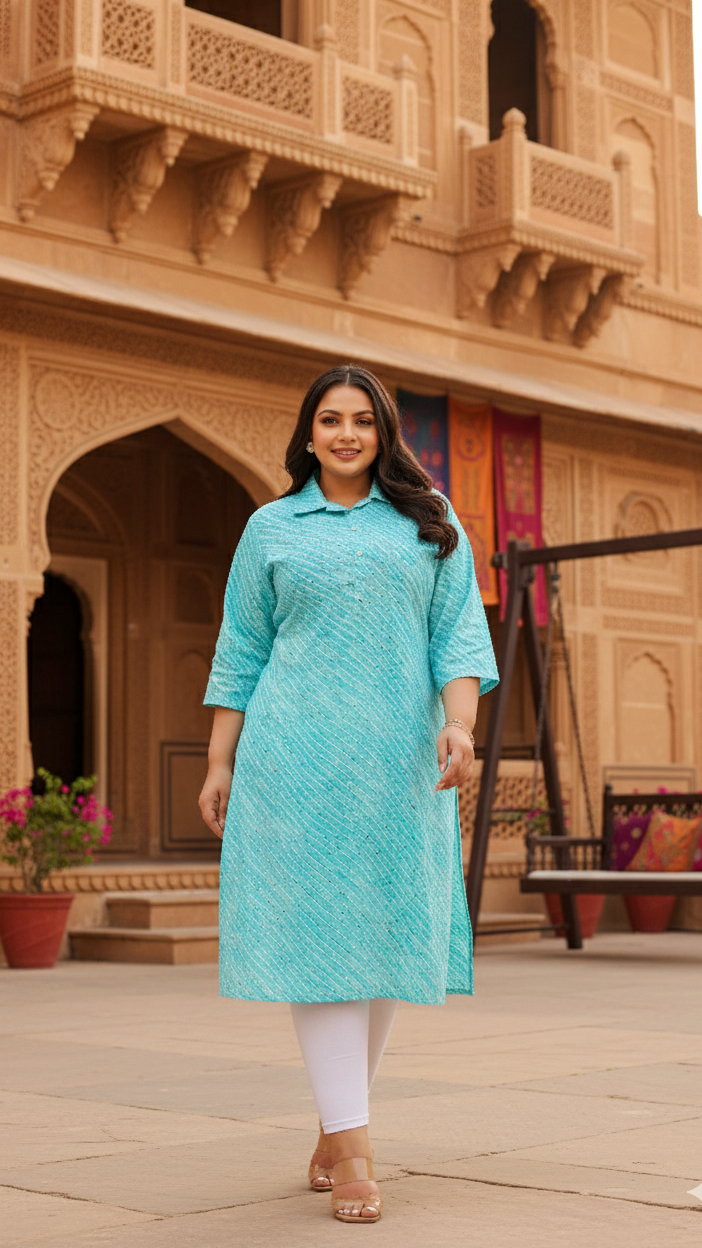 Big Size Turquoise Blue Kurti – Comfort with Style