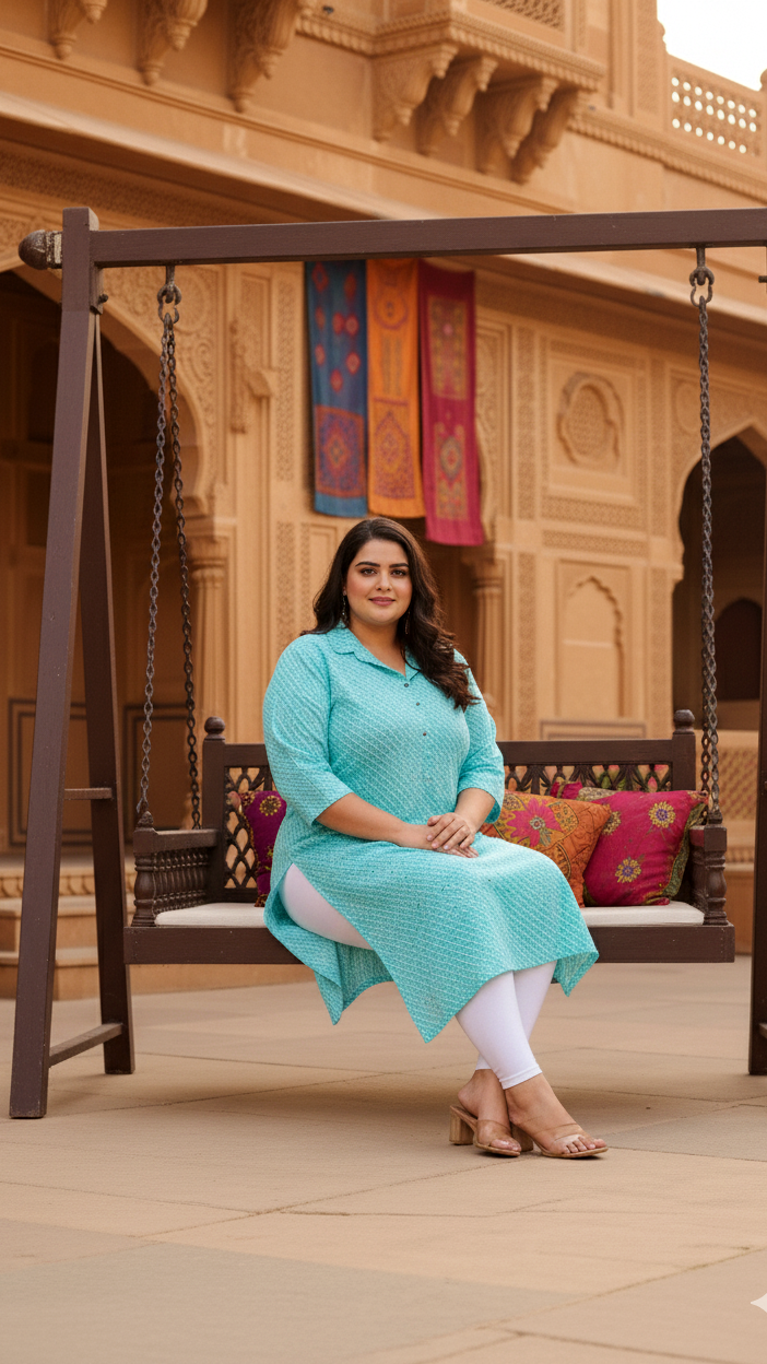 Big Size Turquoise Blue Kurti – Comfort with Style