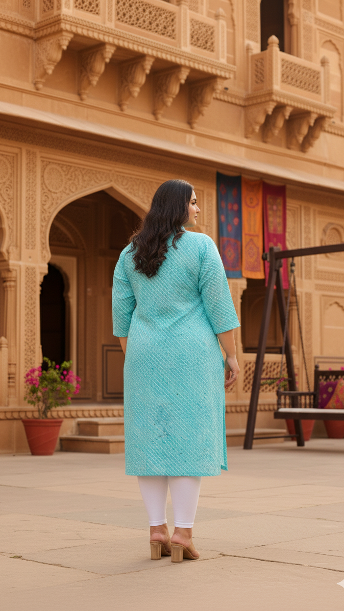 Big Size Turquoise Blue Kurti – Comfort with Style