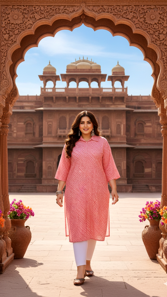 Big Size Coral Pink Kurti – Bold, Bright & Beautiful