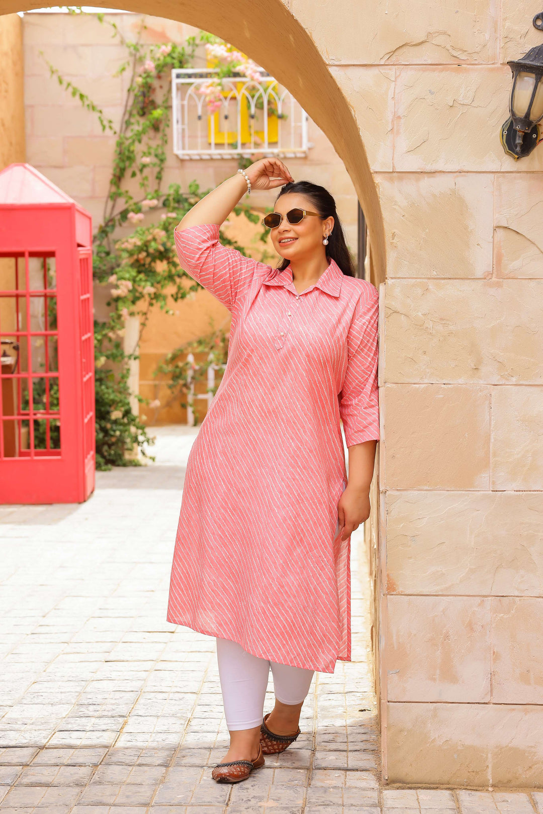 Big Size Coral Pink Kurti – Bold, Bright & Beautiful