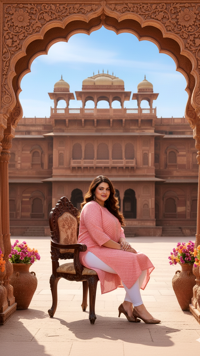 Big Size Coral Pink Kurti – Bold, Bright & Beautiful