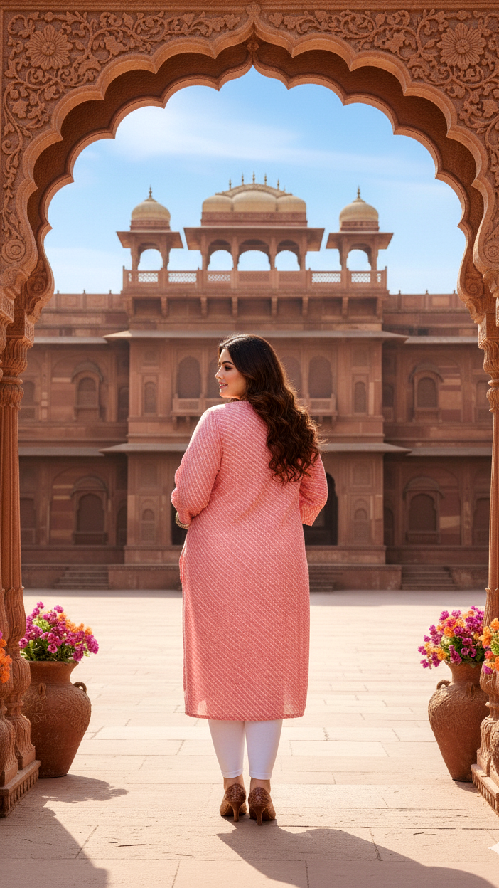 Big Size Coral Pink Kurti – Bold, Bright & Beautiful