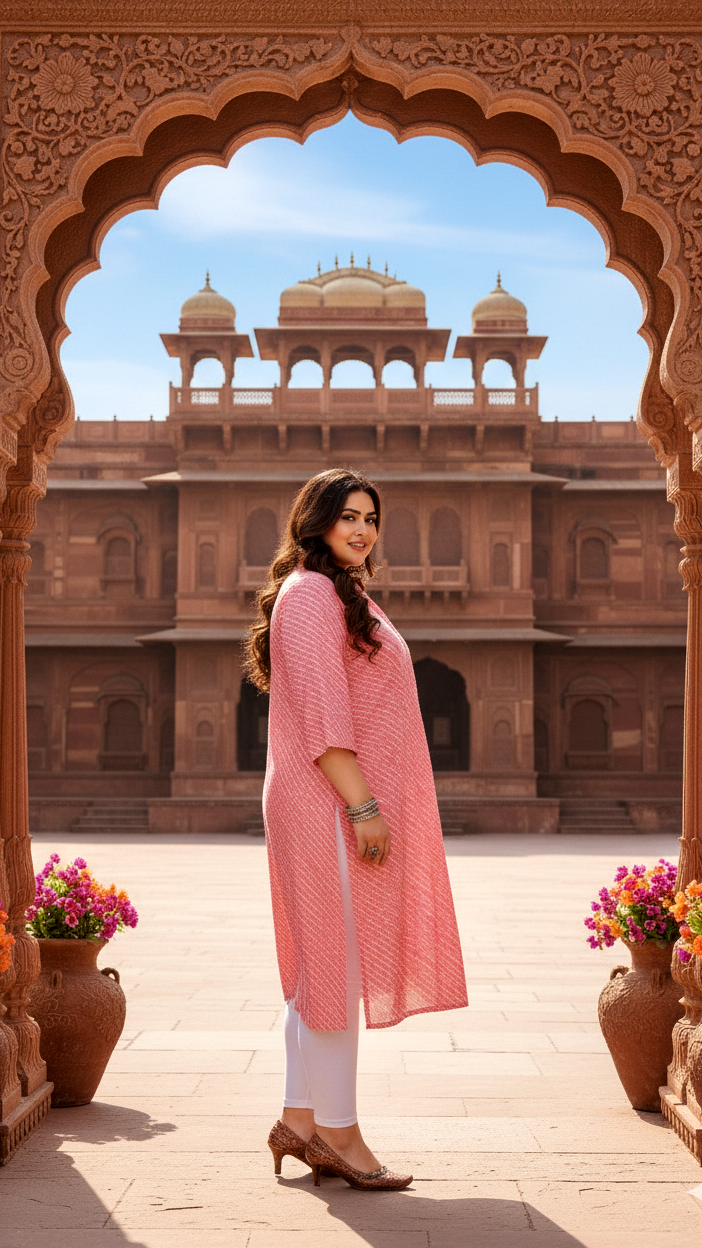 Big Size Coral Pink Kurti – Bold, Bright & Beautiful