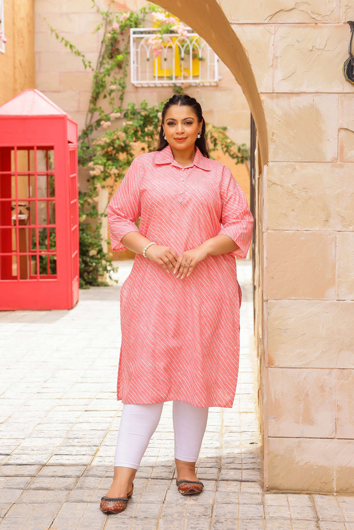 Big Size Coral Pink Kurti – Bold, Bright & Beautiful