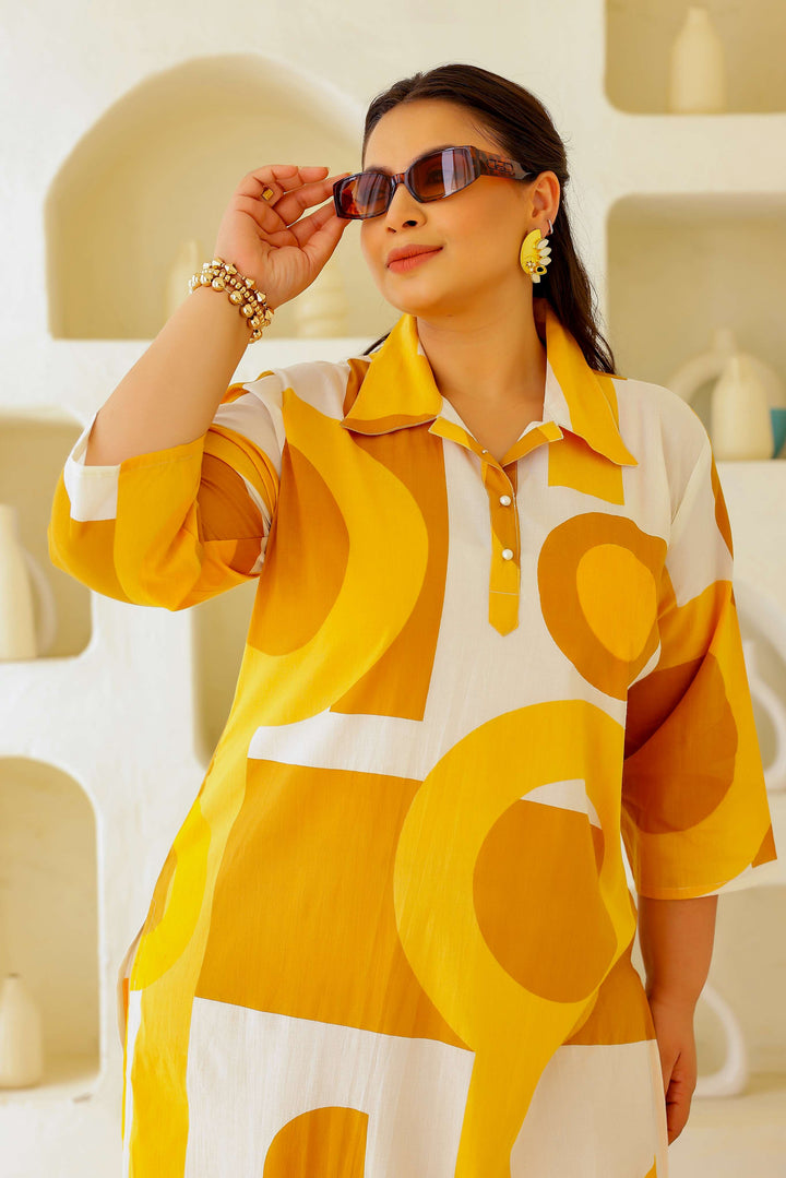 Women's Plus Size Printed A-Line Kurti – Black & Beige Abstract Design | 3/4th Sleeve