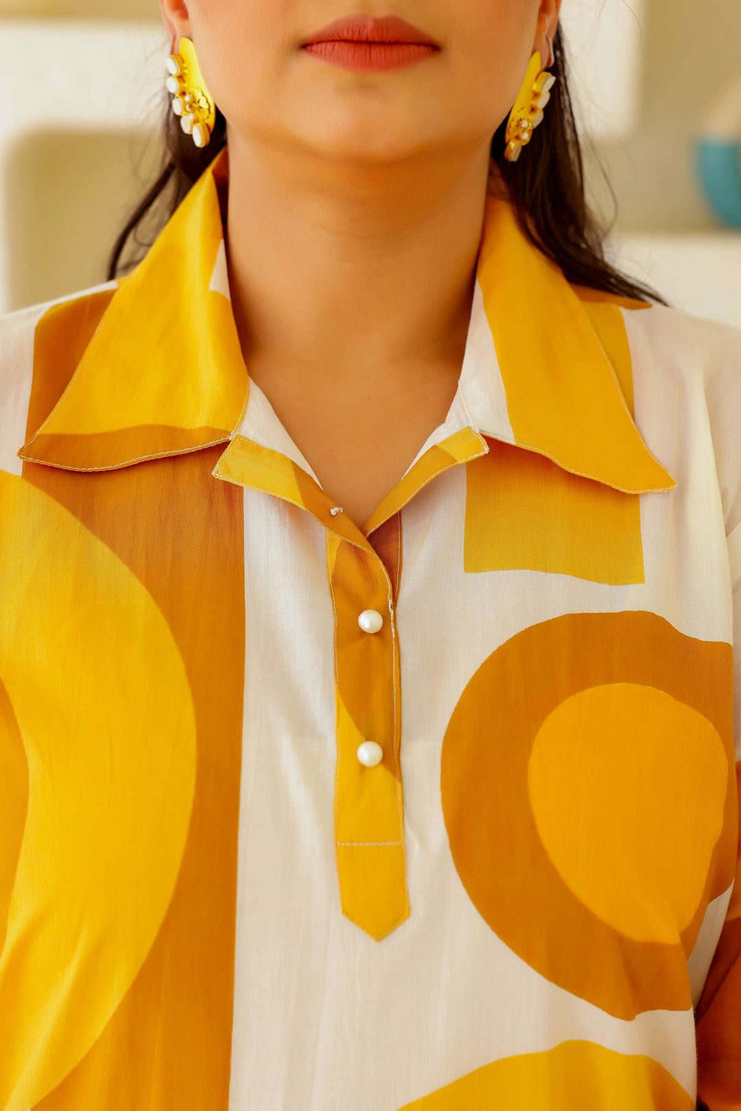 Women's Plus Size Printed A-Line Kurti – Black & Beige Abstract Design | 3/4th Sleeve