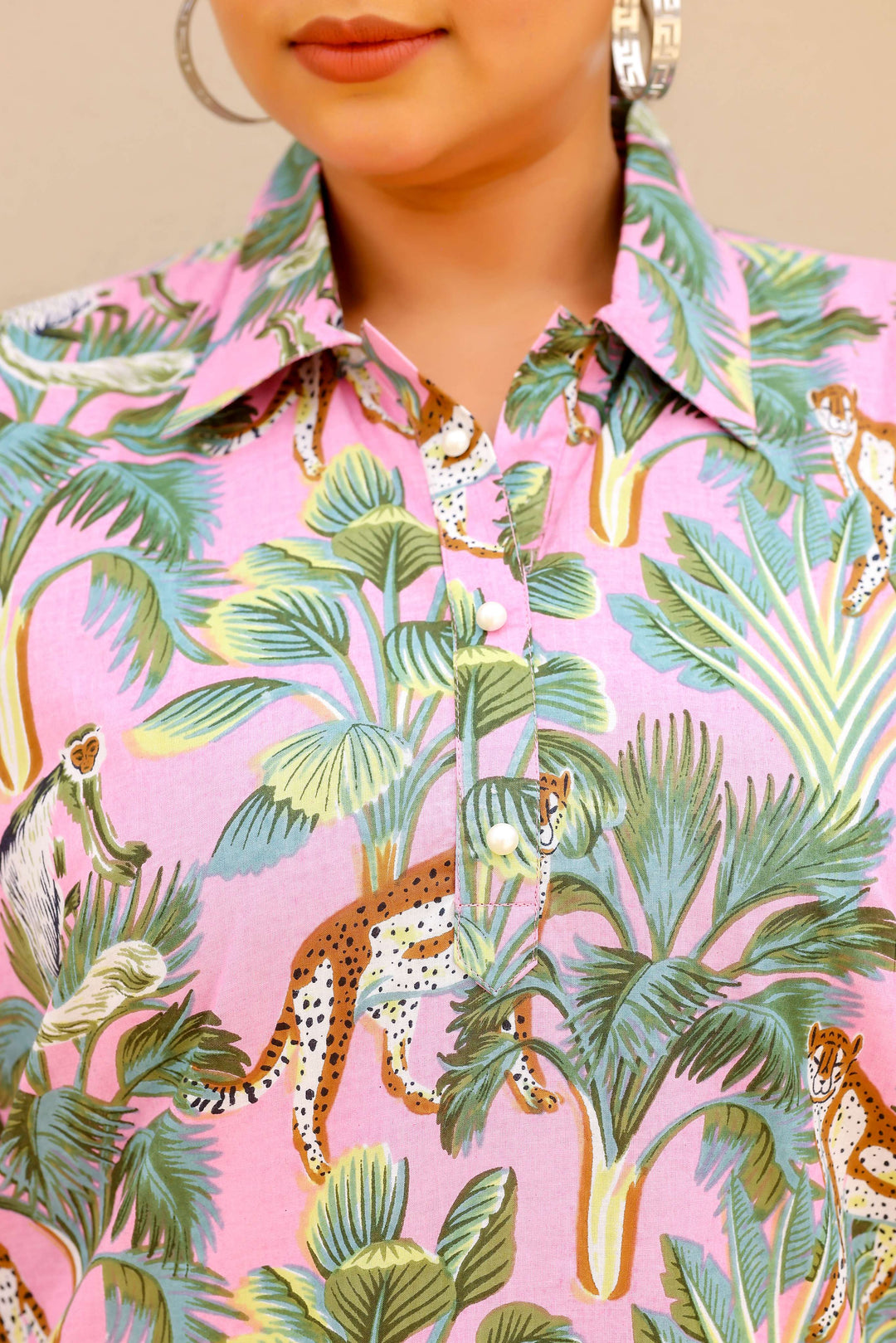 Trendy Plus Size Pink Jungle Print Kurti for Women – Comfortable & Stylish