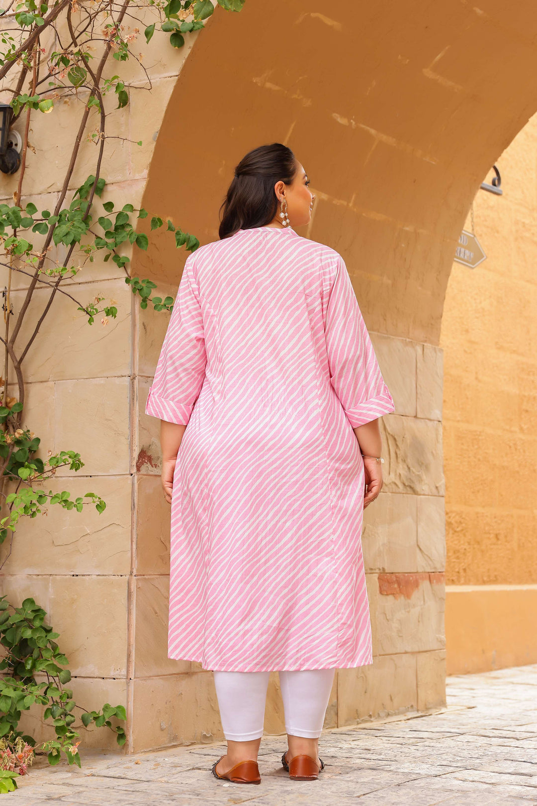 Women's Plus Size Cotton Striped A-Line Kurti – Soft Pink | Stylish & Comfortable