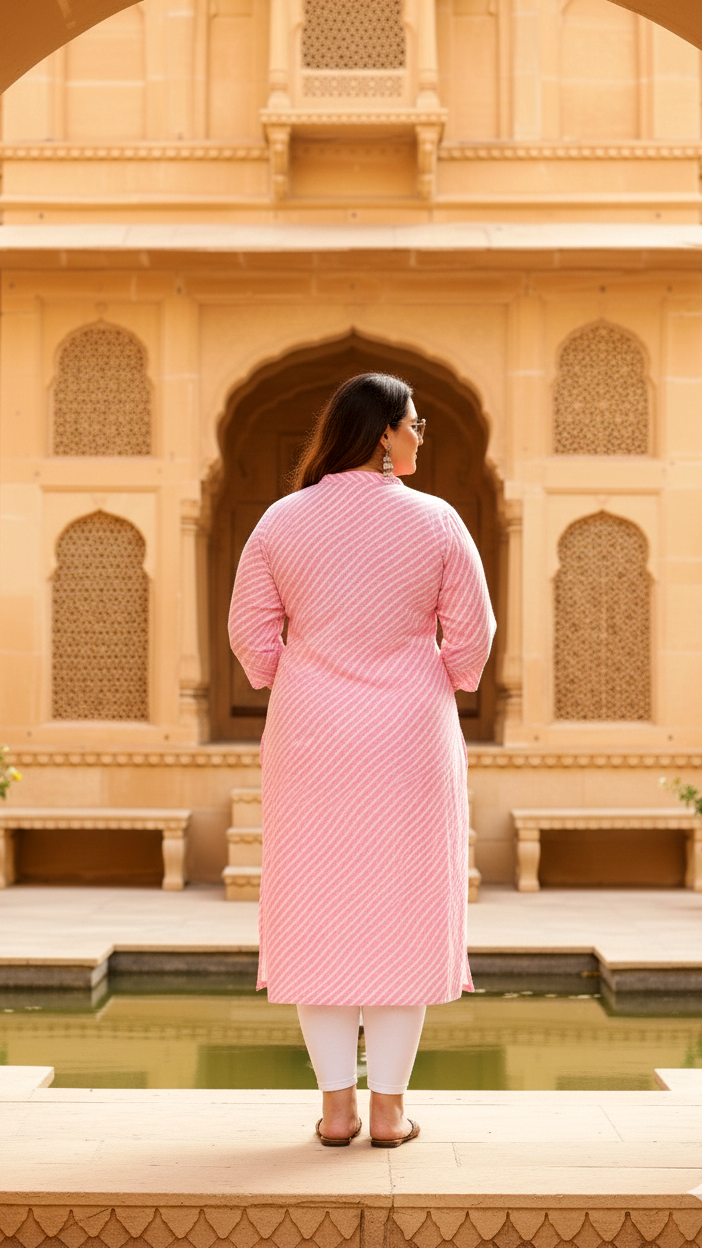 Women's Plus Size Cotton Striped A-Line Kurti – Soft Pink | Stylish & Comfortable