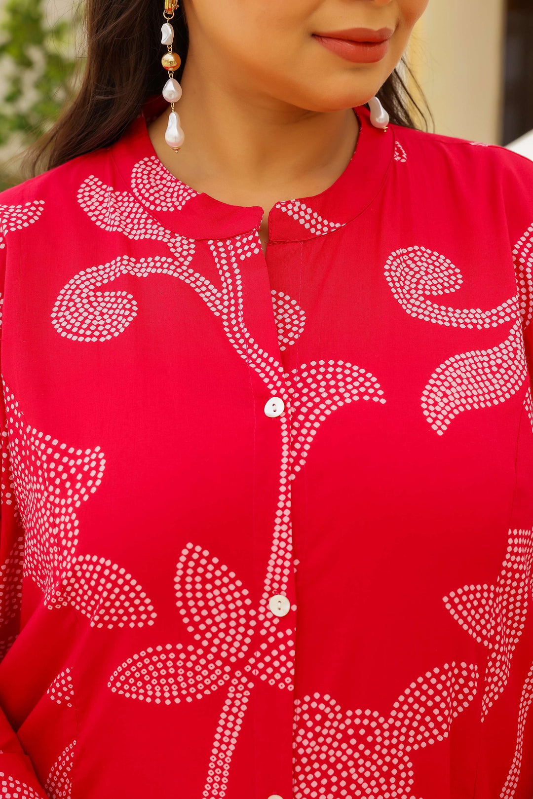 Plus Size Red Floral Print Cotton Kurti for Women