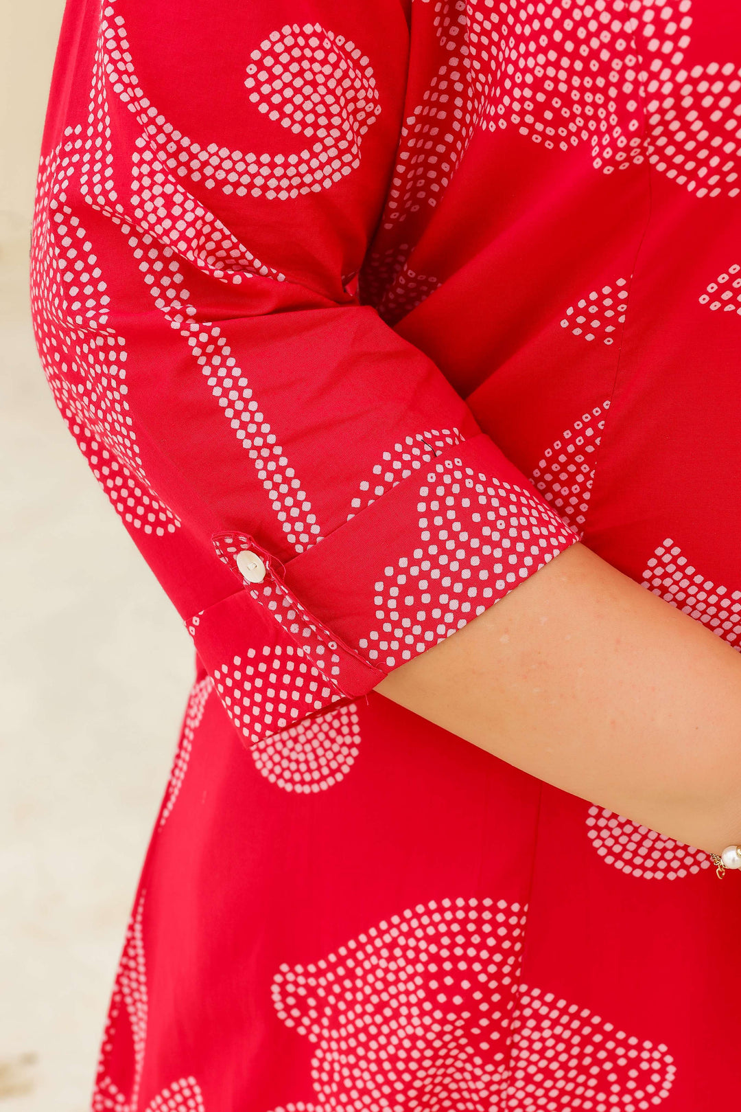 Plus Size Red Floral Print Cotton Kurti for Women