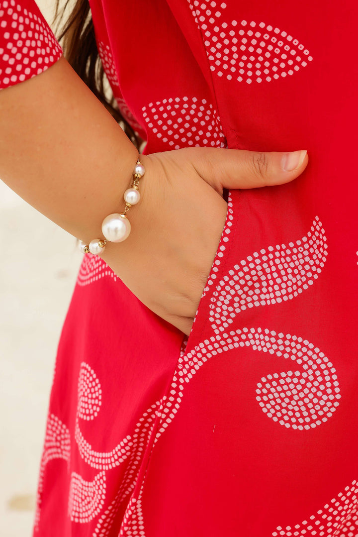 Plus Size Red Floral Print Cotton Kurti for Women