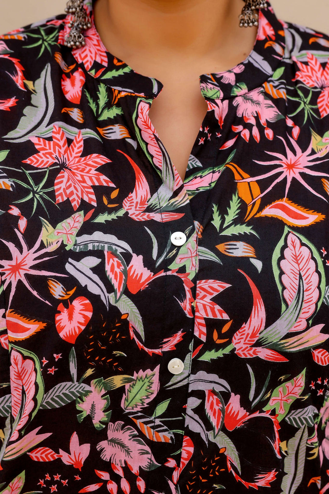 Black Floral Paradise Print Cotton Kurti for Women