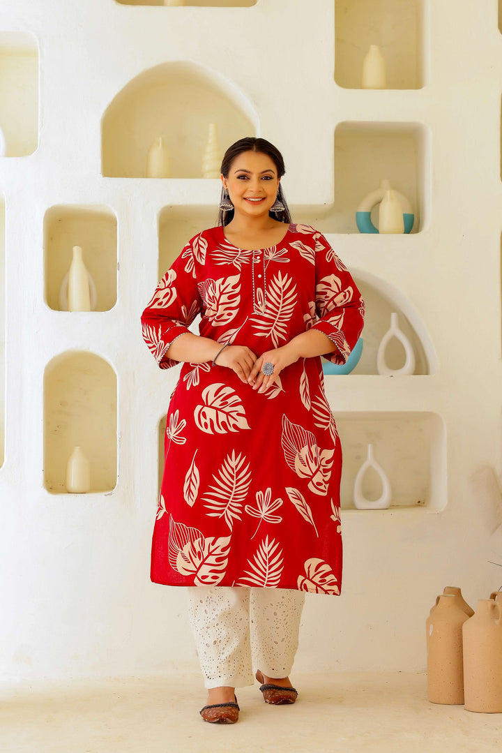 Women's Plus Size Cotton Kurti with 3/4 Sleeves – Elegant & Comfortable