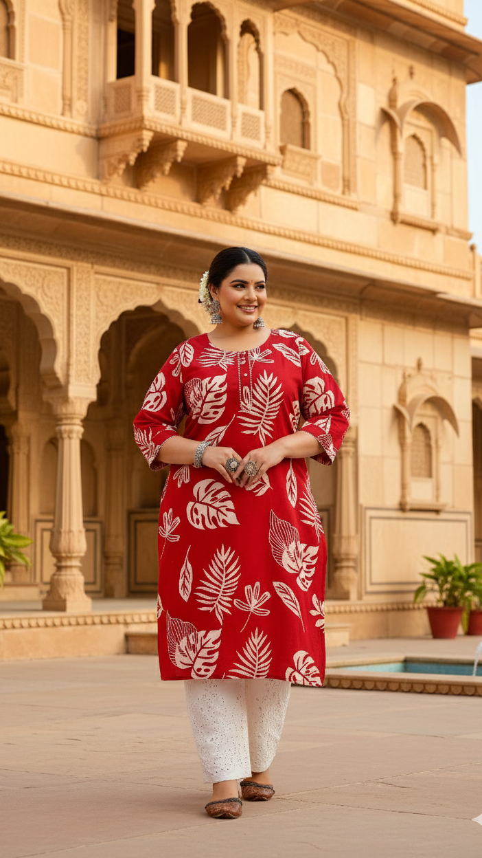 Women's Plus Size Cotton Kurti with 3/4 Sleeves – Elegant & Comfortable